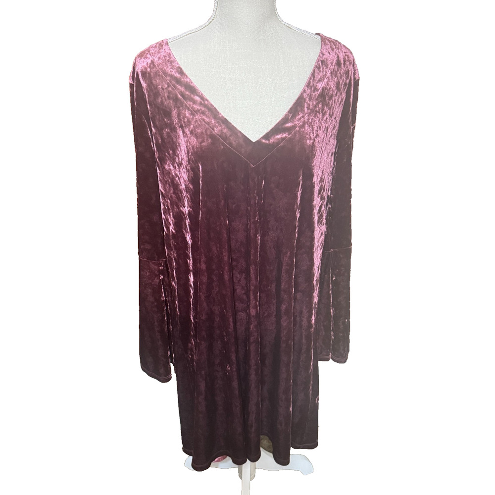 A.N.A. Velvet Bell Sleeve Dress sz XL Plum Rose Swing Party Witchy Boho Gothic